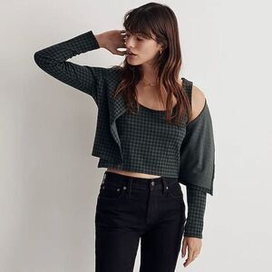 New! Madewell Jacquard Cardigan Twin Set in Gingham green, size S‎